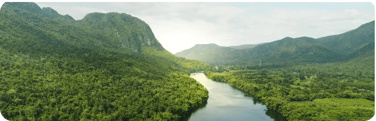 River and green landscape with mountains River and green landscape with mountains