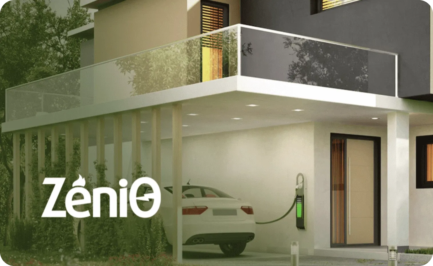 Electric car charging in the backyard of a modern house Electric car charging in the backyard of a modern house