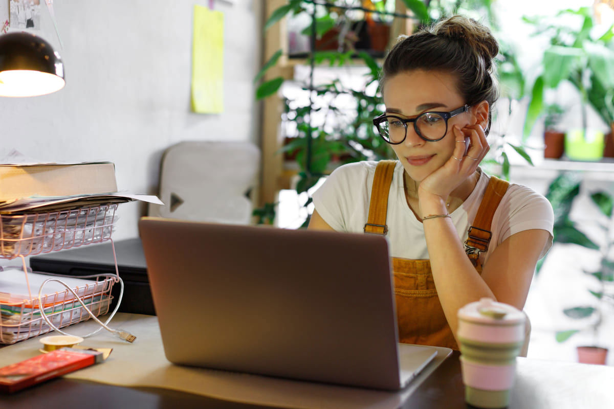 A woman working from home with her computer A woman working from home with her computer