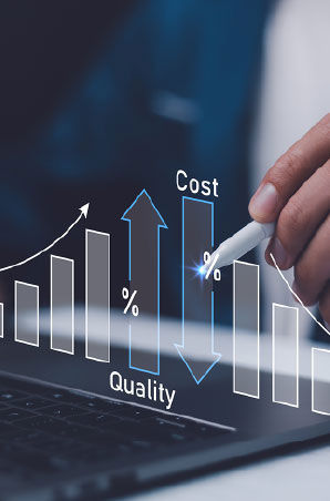 3D chart showing ups and downs of cost versus quality 3D chart showing ups and downs of cost versus quality